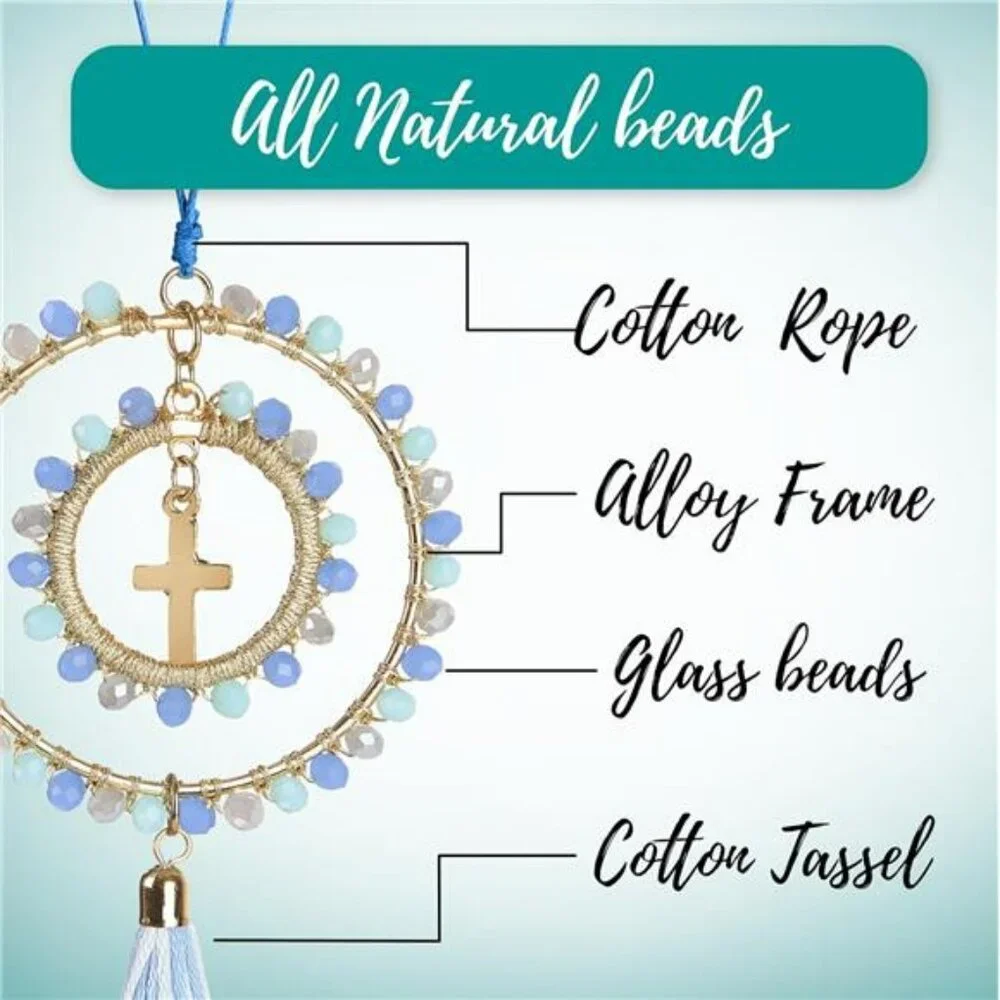 Crystal cross car mirror hanging suncatcher rearview charm keychain bag accessor